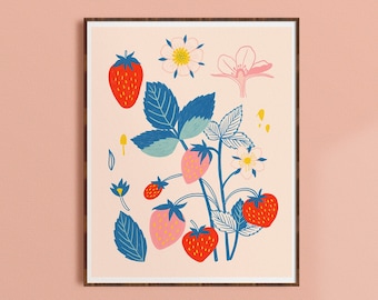 Cottagecore Decor, Strawberry Wall Art, Eclectic Home Decor, Bedroom Wall Art, Farmhouse Decor, Strawberries Gift for Friend, Fruit Artwork