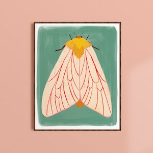 Moth Illustration, Colorful Kids Room Print, Insect Wall Art, Nature Lover Gift, Bedroom Art Prints, Living Room Art, Ghost Moth Art Print,