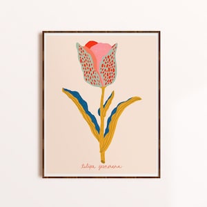 Tulip Art Print, Spring Flower Wall Art, Boho Home Decor, Floral Poster, Colorful Bedroom Art,  Botanical Illustration, Living Room Artwork