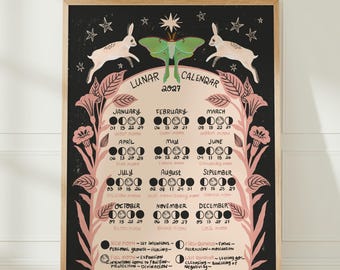 2027 Lunar Calendar, Moon Phase Calendar, Celestial Wall Art, Moon Poster
