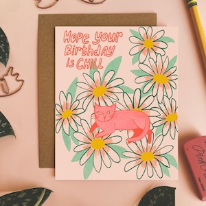 Süße Katzen Geburtstagskarte, Have a Chill Geburtstag, Karte für Freund, Illustrierte Grußkarte, Blanko Karte mit Umschlag, Happy Birthday Notecard