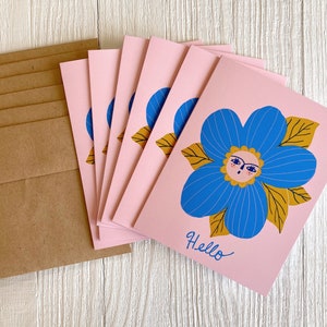 Hello Cards, Notecard Set of 6, Blank Notecards, Thinking of You Card Pack, Floral Stationary Set, Cute Illustrated Cards, Flower Notecards