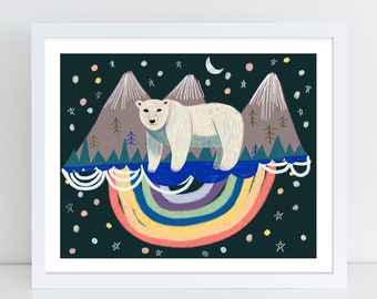 Polar Bear Art Print, Kids Art Prints, Baby Boy Nursery Art, Animal Wall Art, Kids Room Decor, Kids Gift, Nursery Wall Art, Girl Room Decor