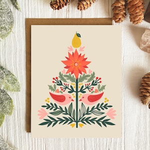 Tarjetas navideñas populares, árbol de Navidad escandinavo, juego de tarjetas en blanco, paquete de tarjetas navideñas, juego de tarjetas ilustradas, tarjeta navideña con pájaros