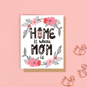 Mother&#39;s Day Card, Handmade Greeting Card, Home is Where Mom Is, Happy Mother&#39;s Day, from Daughter, Card for Mum, Mother Gift, Card from Son