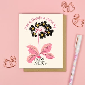 Flower Birthday Card, Happy Birthday Card Her, Floral Card with Envelope, Cute Greeting Card, Birthday Cards for Friends, Primrose Notecard