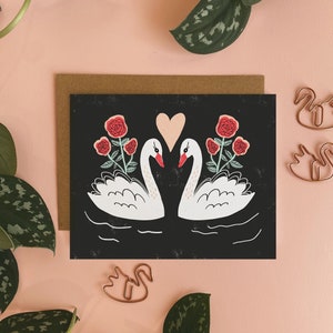 Swan Valentine's Day Card, Cute Wedding Cards, Love Greeting Card, Engagement Notecard, Card for partner, Anniversary Card for Wife