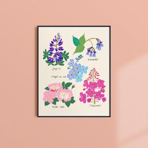 Wildflower Art Print, botanische muurkunst, bloemen illustratie, baby kinderkamer kunst, inheemse plant Pacific Northwest, wetenschappelijke bloemenkaart