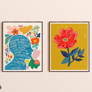 Colorful Art Print Set, Bright Wall Art, Office Artwork, Set of 2 Prints, Bright Floral Art, Colorful Gallery Wall Art, Kids Room Art Decor