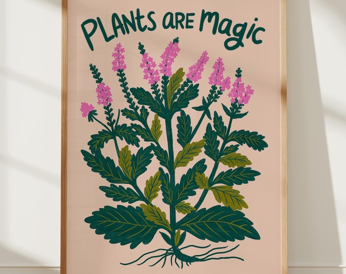 Plants Are Magic Print, Botanical Wall Art, Plant Lover Gift, Cottagecore Garden Decor