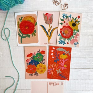 Paquete de postales florales, conjunto de 10, tarjetas de notas de flores, regalo para amigos menores de 20 años, conjunto de papelería botánica, ilustración de la naturaleza, postales de bellas artes imagen 1