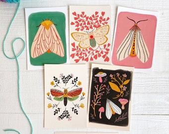 Lot de cartes postales anti-mites, lot de 10, lot de cartes pour notes insecte, ensemble de papeterie, illustration d'insecte, oeuvre miniature, cadeau pour un ami, cadeau de moins de 20 ans, oeuvre d'art papillon de nuit