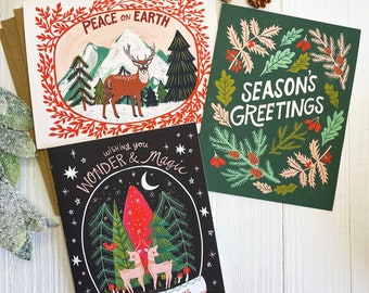Cartes de Noël mignonnes, pack de cartes de Noël, cartes vierges avec enveloppes, ensemble de cartes de vœux de Noël, cartes de notes de Noël pour animaux, salutations des saisons