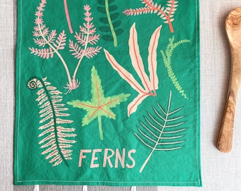 Pink Fern Tea Towel, Cottagecore Decor, Boho Kitchen Towel, Botanical Kitchen Accessories, Gift for Mom, Nature Dish Towel, Hostess Gift