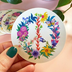 Peace Sign Sticker, Floral Decal, Hippie Stickers, Flower Laptop Decal, Gifts Under 5, Kindle Decorations, Water Bottle Decal, Cute Stickers image 2