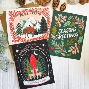 Cute Christmas Cards, Yule Card Pack, Blank Cards with Envelopes, Holiday Greeting Cards Set, Animal Christmas Notecards, Seasons Greetings image 1