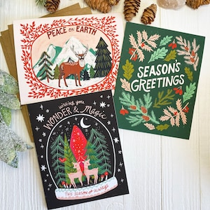 Christmas Card Set, Cute Christmas Cards, Holiday Card Packs, Blank Cards with Envelopes, Yule Greeting Cards, Xmas Notecards Box of 12