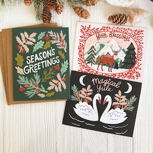 Yule Card Set, Holiday Greeting Cards, Xmas Notecard, Yule Blessings Card, Cute Christmas Card, Blank Cards, Yuletide Card Set, Nature Art