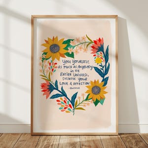 Buddha Quote Art, Inspirational Quote Print, Self Love Gift, Colorful Wall Art, Floral Art Print, Gift for Her, Gift for Friend, Flower Art