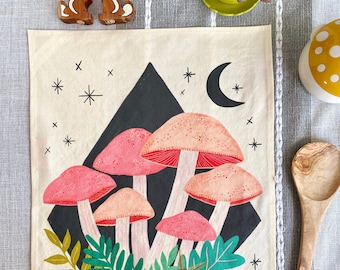 Mushroom Tea Towel, Eco Friendly Gift, Fungi Kitchen Towel, Mushroom Decor, Zero Waste Gift, Witchy Decor, Dark Cottage Core, Dish Towel