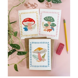 Lot de 6 cartes de correspondances vierges, cadeau pour un ami, ensemble de papeterie rétro champignon, cadeau champignon, jolies cartes illustrées, cartes beaux-arts