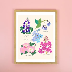 Wildflower Art Print, Botanical Wall Art, Floral Illustration, Baby Nursery Art, Colorful Flower Wall Art, Wildflower Chart, Bathroom Decor image 2