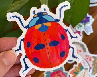 Ladybug Sticker, Insect Decal, Lady Bird Sticker, Water Bottle Decoration, Illustrated Bug Sticker, Kindle Decal, Laptop Sticker, Red Bug