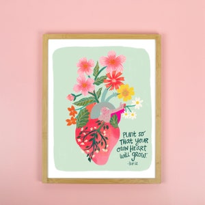 Anatomical Heart Print, Hippie Decor, Hafiz Quote Art, Yoga Wall Art, Friend Gifts for Women, Colorful Flower Wall Art, Floral Art Print