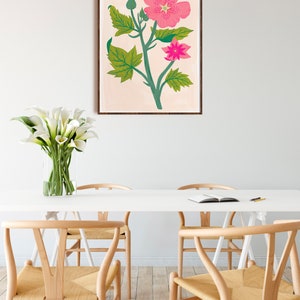 Rosa Blumenwandkunst, Kinderzimmerdruck, mutige Blumenkunstdruck, Schlafzimmer-Wanddekor, Boho Wandkunst, Blumenillustrationen, botanische Kunstdruck Bild 4