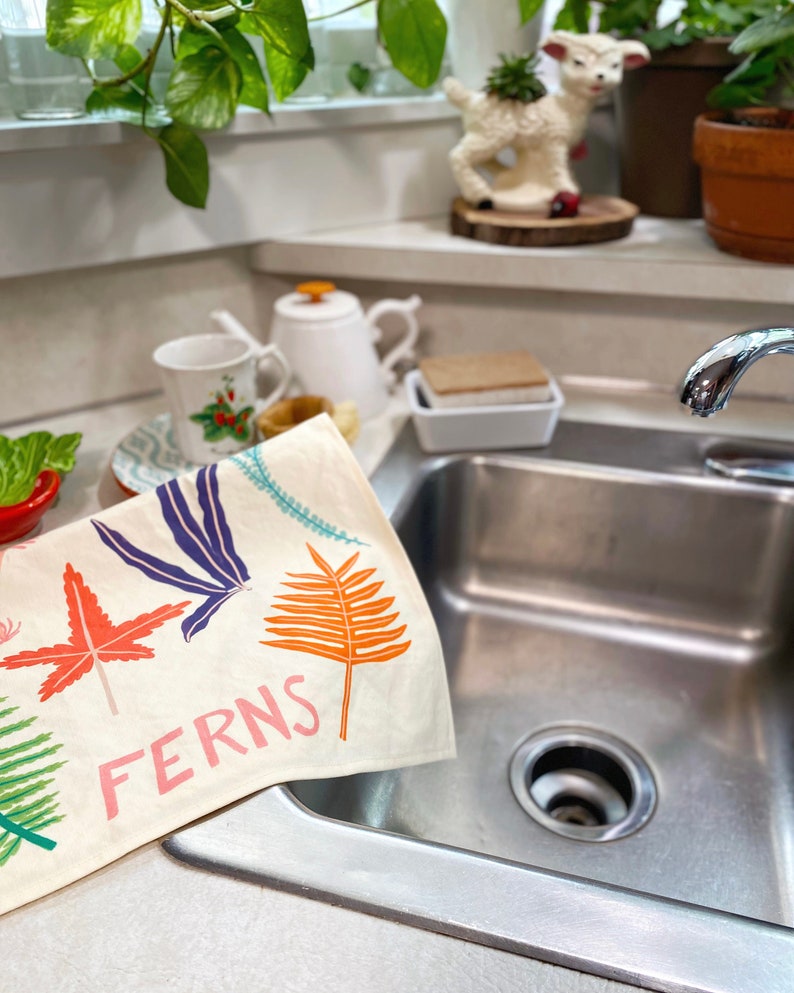 Colorful Fern Tea Towel, Nature Home Decor, Boho Kitchen Towels, Cottagecore Kitchen, Eco Friendly Gift, Plant Dish Towel, Sustainable Gift image 4