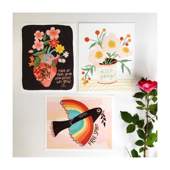 Art Print Set Positive Quotes Wall Art Bedroom Print Set Etsy