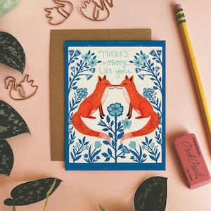 No hay nadie como tú, tarjeta de felicitación de San Valentín, tarjeta de zorro, tarjeta de amor, tarjeta de aniversario para esposa, tarjeta con notas de animales, tarjeta en blanco para novio