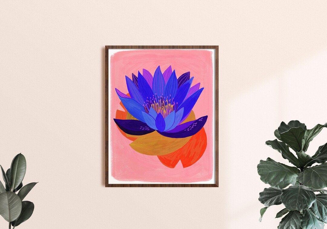 Blue Lotus Art Print, Rare Flower Wall Art, Dopamine Office Decor ...