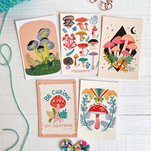 Mushroom Postcard Pack, Set of 10, Mushroom Gift, Nature Illustration, Stationery Set, Colorful Mini Art, Friend Gift Under 20, Snail Mail image 3