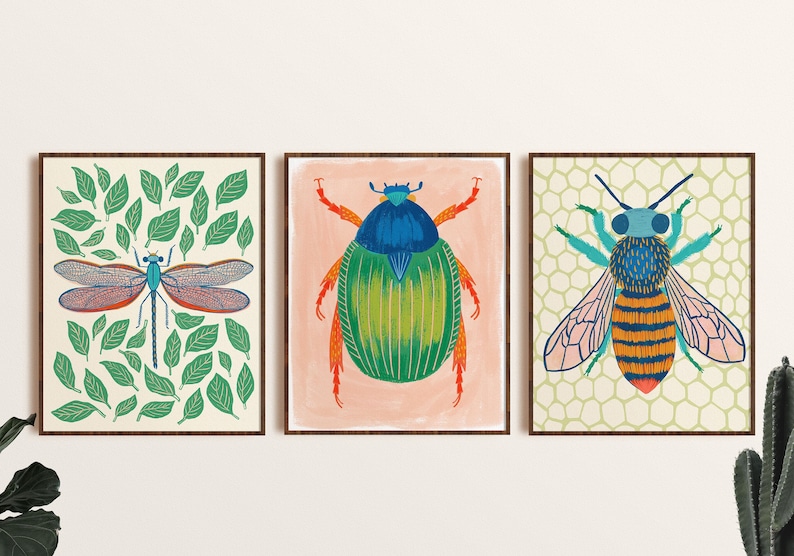 Bug Print Set of 3, Colorful Insect Art, Kid Room Decor, Nature Nursery ...