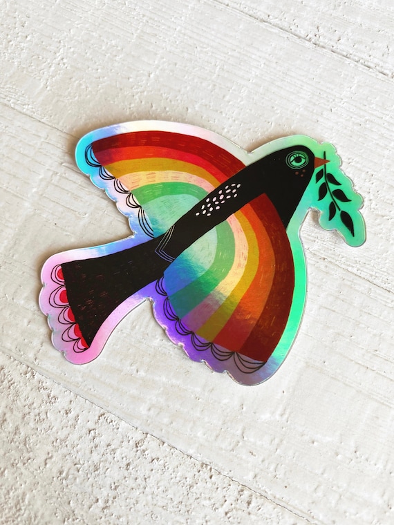 Rainbow Bird Sticker, Holographic Sticker, Laptop Decal, Cute Stickers, Water Bottle Sticker, Waterproof Decal, Gift for Friend Under 5