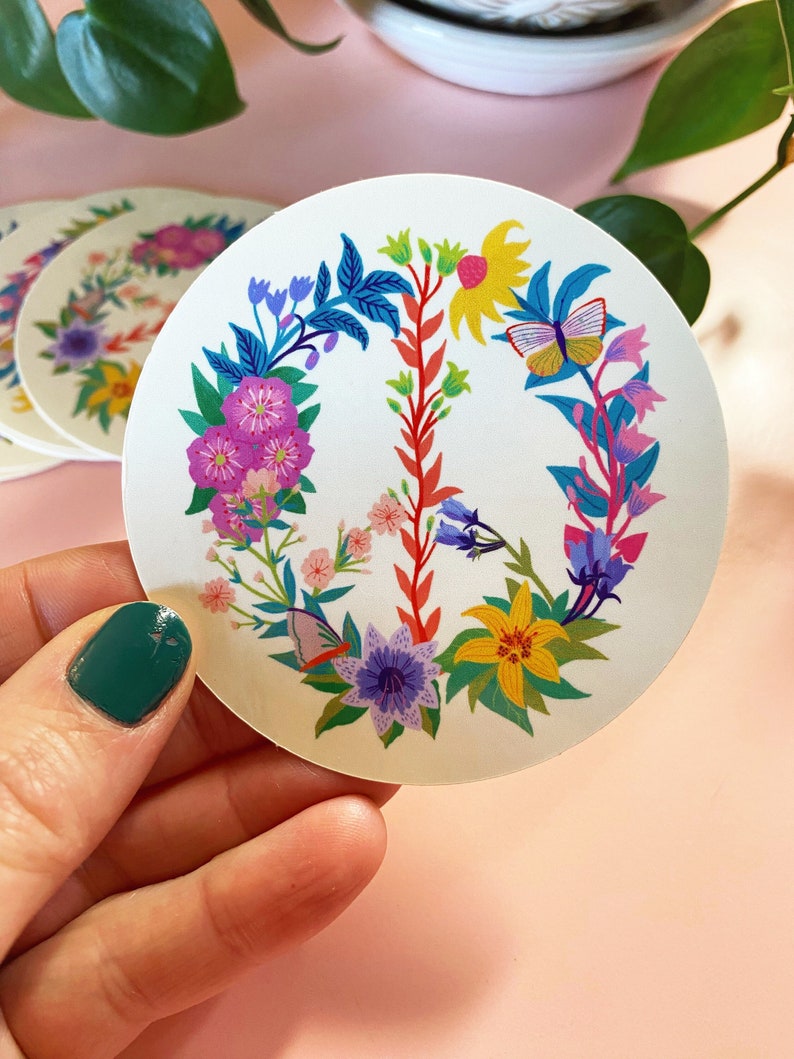 Peace Sign Sticker, Floral Decal, Hippie Stickers, Flower Laptop Decal, Gifts Under 5, Kindle Decorations, Water Bottle Decal, Cute Stickers image 2