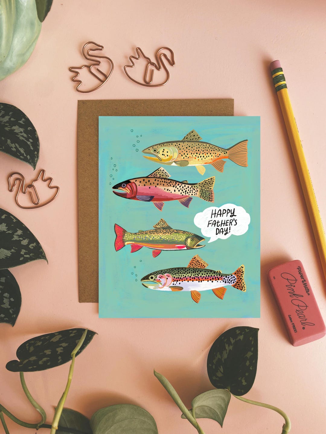Happy Father's Day Card, Fishing Dad Gift, Blank Inside Notecard, Cards ...