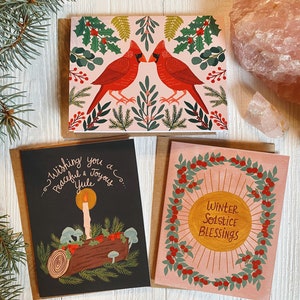 Yule Cards Set, Winter Solstice Notecards, Witchy Holiday Cards, Blank Card Pack, Yuletide Greeting Cards, Midwinter Cards, Nature Cards