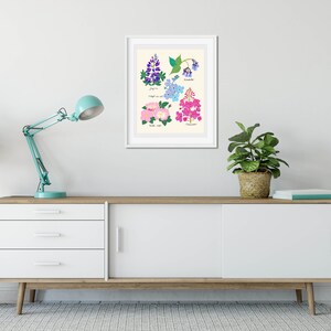 Wildflower Art Print, Botanical Wall Art, Floral Illustration, Baby Nursery Art, Colorful Flower Wall Art, Wildflower Chart, Bathroom Decor image 3