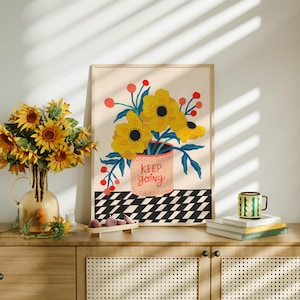 Keep Going Print, Colorful Folk Art Flowers, Inspirational Wall Decor, Encouragement Gift image 3
