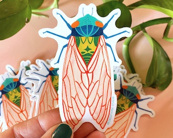 Adesivo cicala, adesivo insetto, adesivo insetto, decorazione per bottiglia d'acqua, adesivo insetto colorato, adesivo Kindle, adesivo per laptop, regalo per amanti della natura
