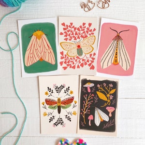 Moth Postcard Pack, Set of 10, Bug Notecard Set, Stationery Set, Insect Illustration, Mini Art, Gift for Friend, Gift Under 20, Moth Art image 3