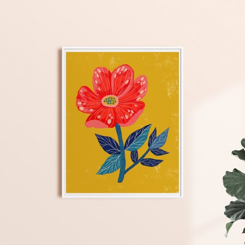 Colorful Floral Wall Art Botanical Illustration Boho Wall Etsy