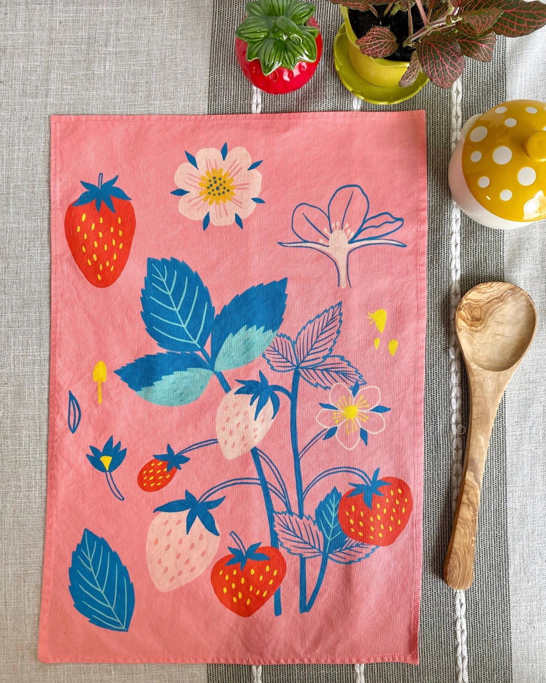 Strawberry Kitchen Towel, Gift for Mom, Cottage Core Decor, Retro