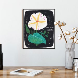 Moon Flower Print, Floral Illustration, Botanical Art Print, Floral Wall Art, White Flower Print, Living Room Wall Decor, Gift for Gardener image 3