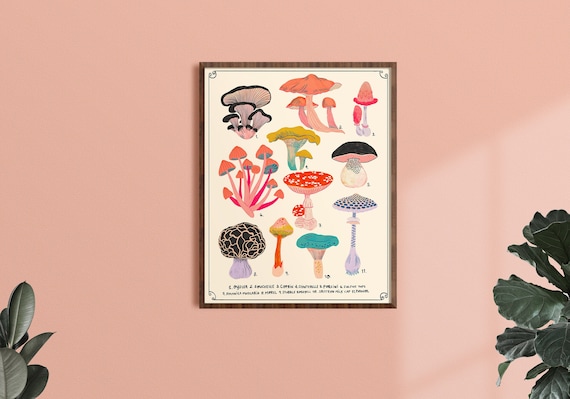 Mushroom Decor, Whimsical Art Prints, Mushroom Gift, Nature Wall Art, Colorful Living Room Prints, Cute Kitchen Wall Art, Woodland Artwork