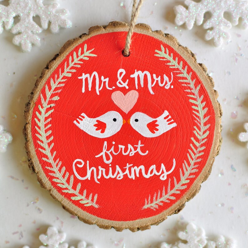 First Christmas Married Our First Christmas Ornament Personalized Couple Ornament Mr and Mrs Ornament Rustic Wedding Gift Newlywed Gift