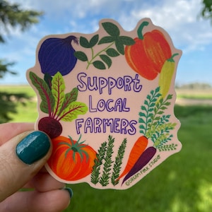 Support Local Farmers Sticker, Farmer's Market Lover, Nature Stickers, Vegetable Decal, Cute Sticker, Garden Decals, Water Bottle Stickers