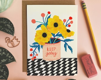 Keep Going Card, Encouragement Card, Motivational Card, Empathy Greeting Card, Thinking of You, Blank Card with Envelope, Card with Flowers